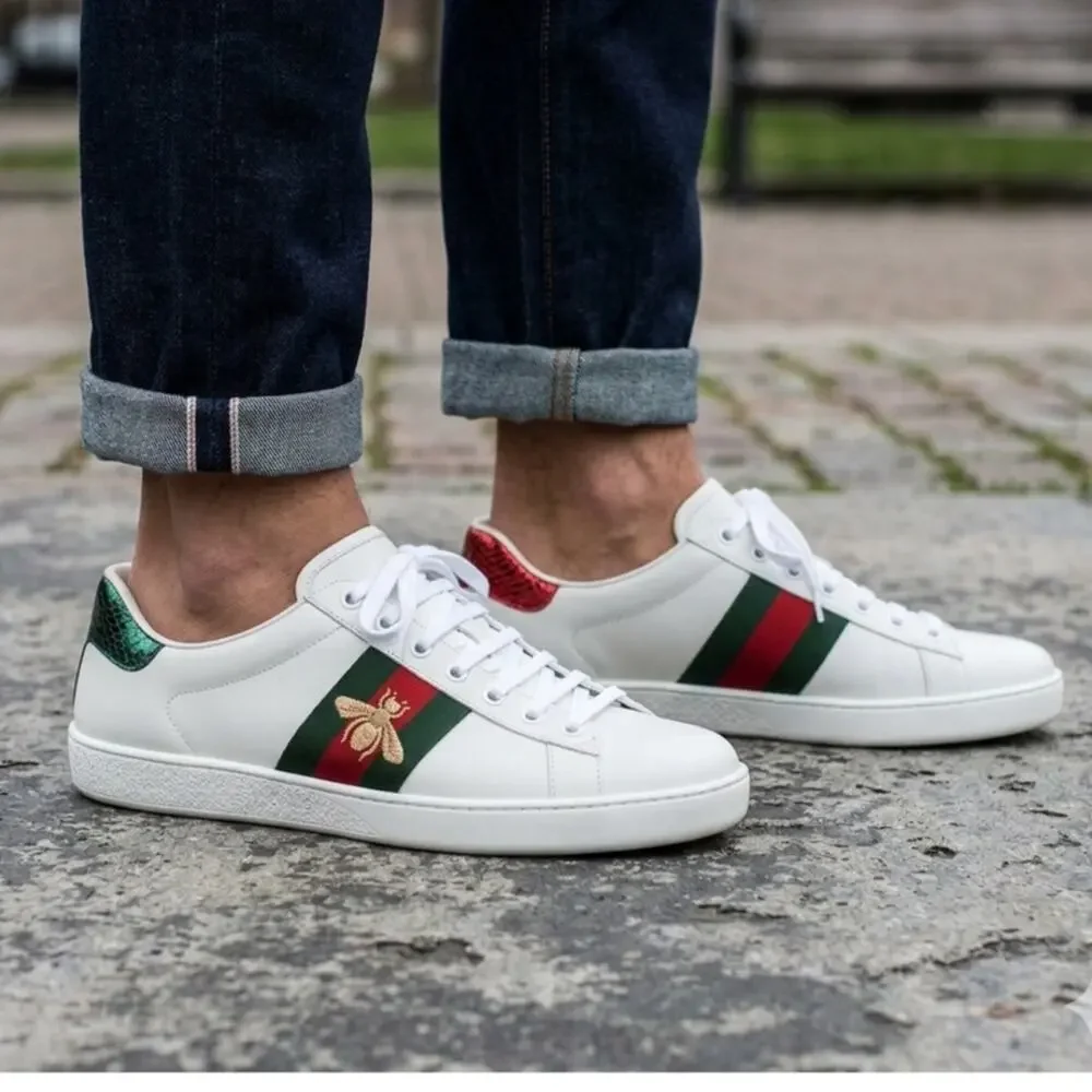 Gucci Ace Men's Sneakers White Leather Low Top Size UK 10 US 10.5-11 429446